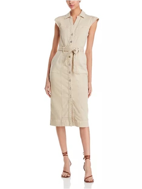 PAIGE Dresses & Skirts - PAIGE Sleeveless Belted Shirt Midi Dress in Tan
